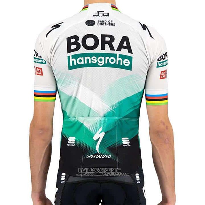 2021 Maillot Cyclisme Bora Champion Blanc Vert Manches Courtes et Cuissard